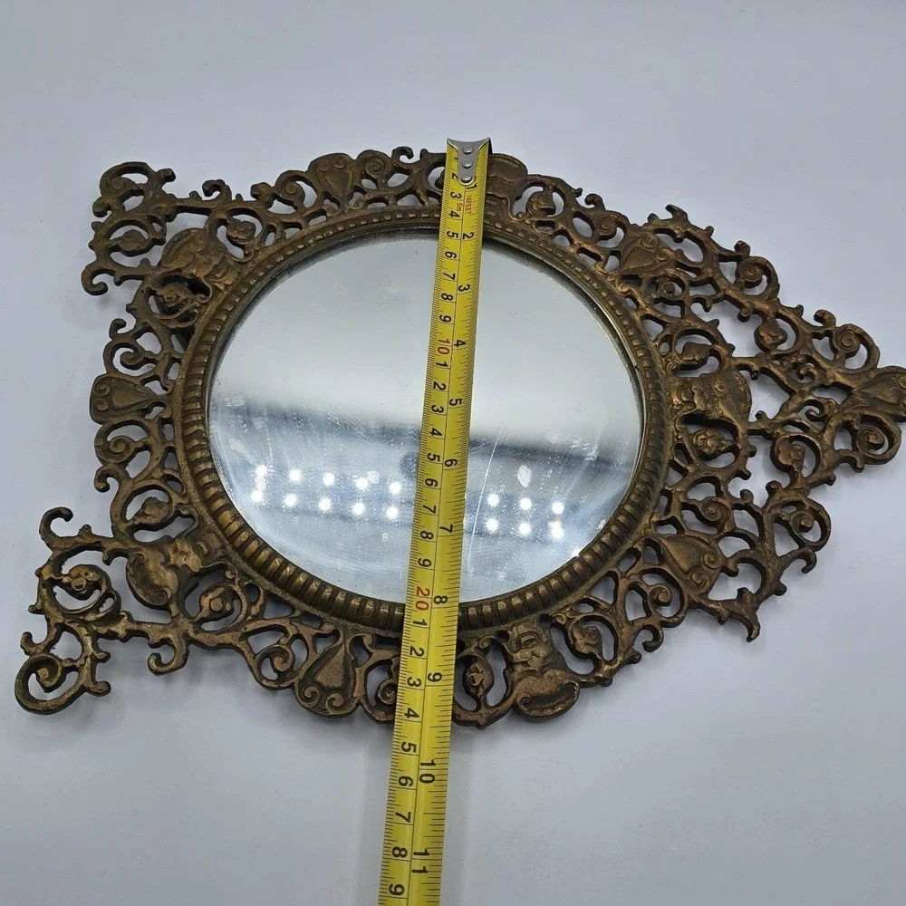 Brass Standing Mirror Hanging Wall‎ Ornate Antique Vintage Scroll
